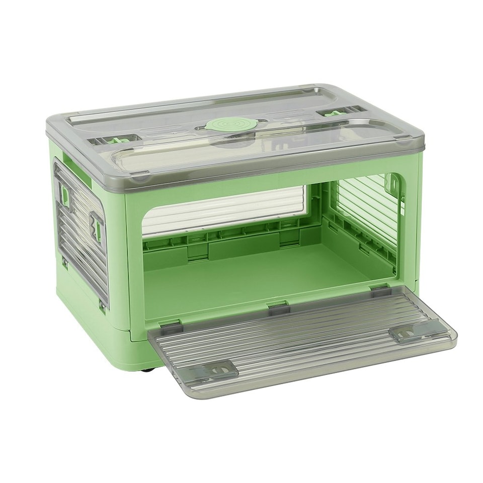image 1 of Living and Home Transparent Folding Storage Box with Wheels, 60x42x33