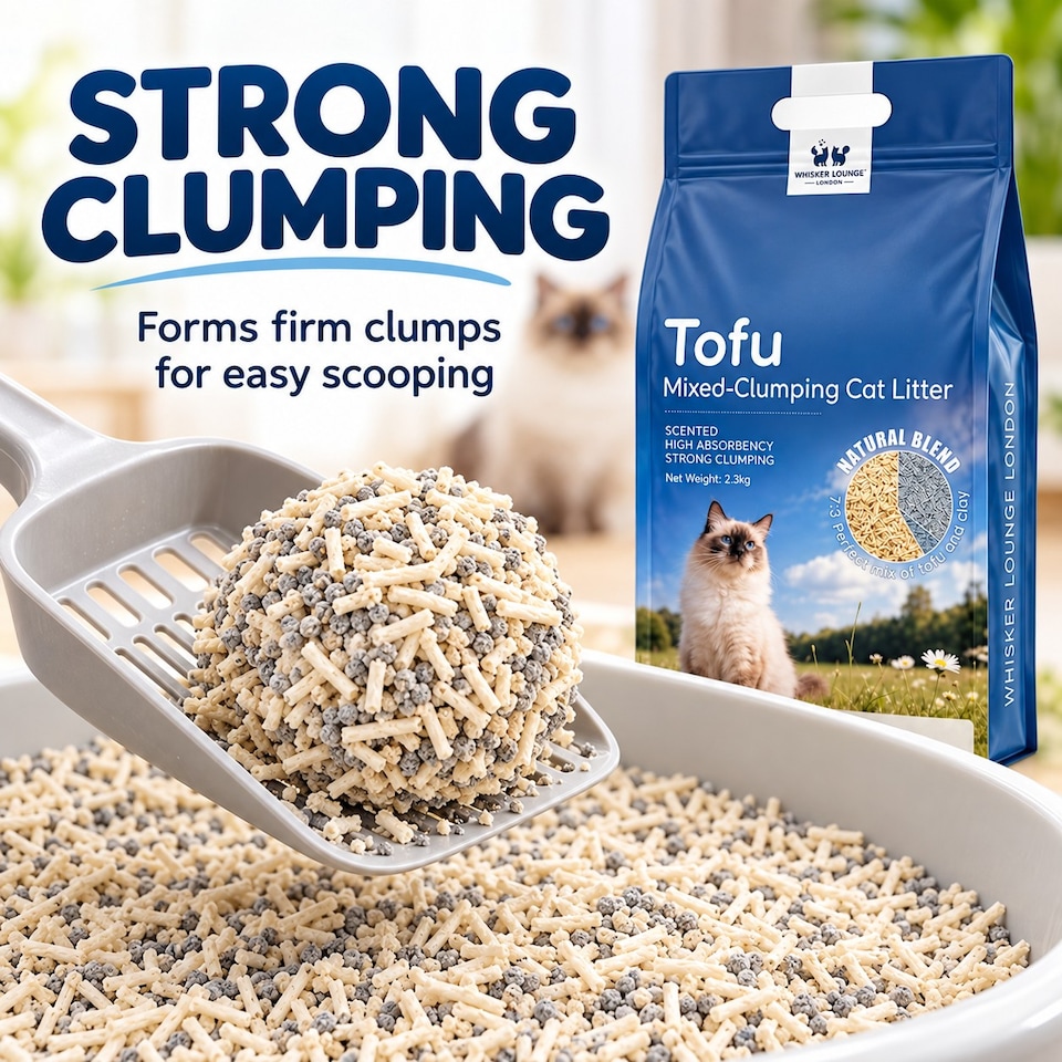 image 1 of Whisker Lounge London Tofu Clumping Cat Litter – Bentonite Blend 2.3kg