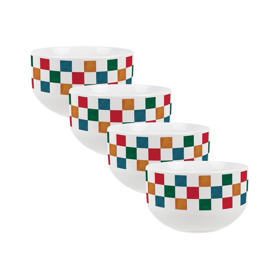 image 1 of Checkered Ceramic Bowl - Set of 4