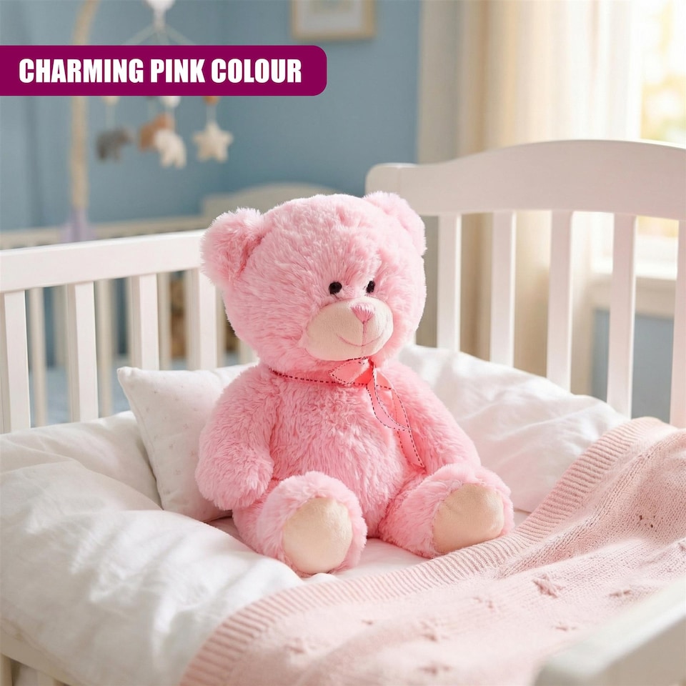 image 1 of The Magic Toy Shop Pink Teddy Bear 11 Inch Plush Stuffed Toy for Baby Girls Boys