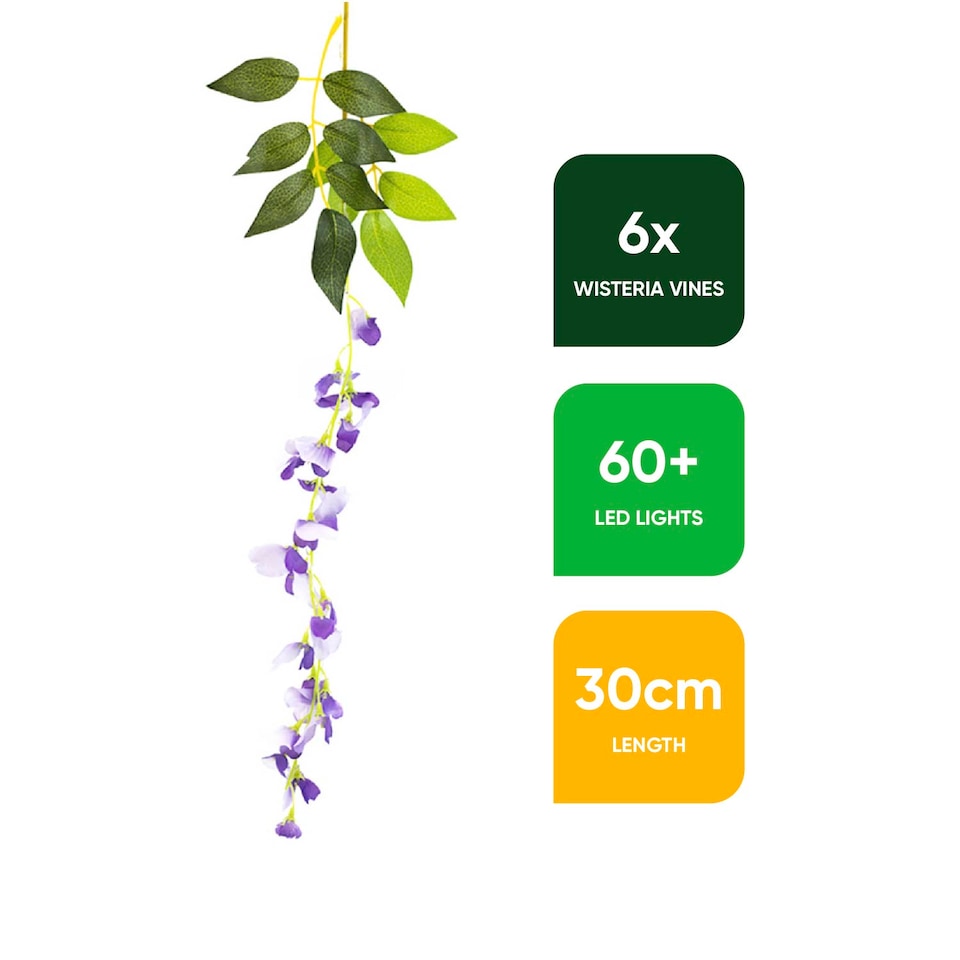 image 1 of Gardenwize Solar Decorative Wisteria Flower Lights (6 Piece w/ 60 LED)