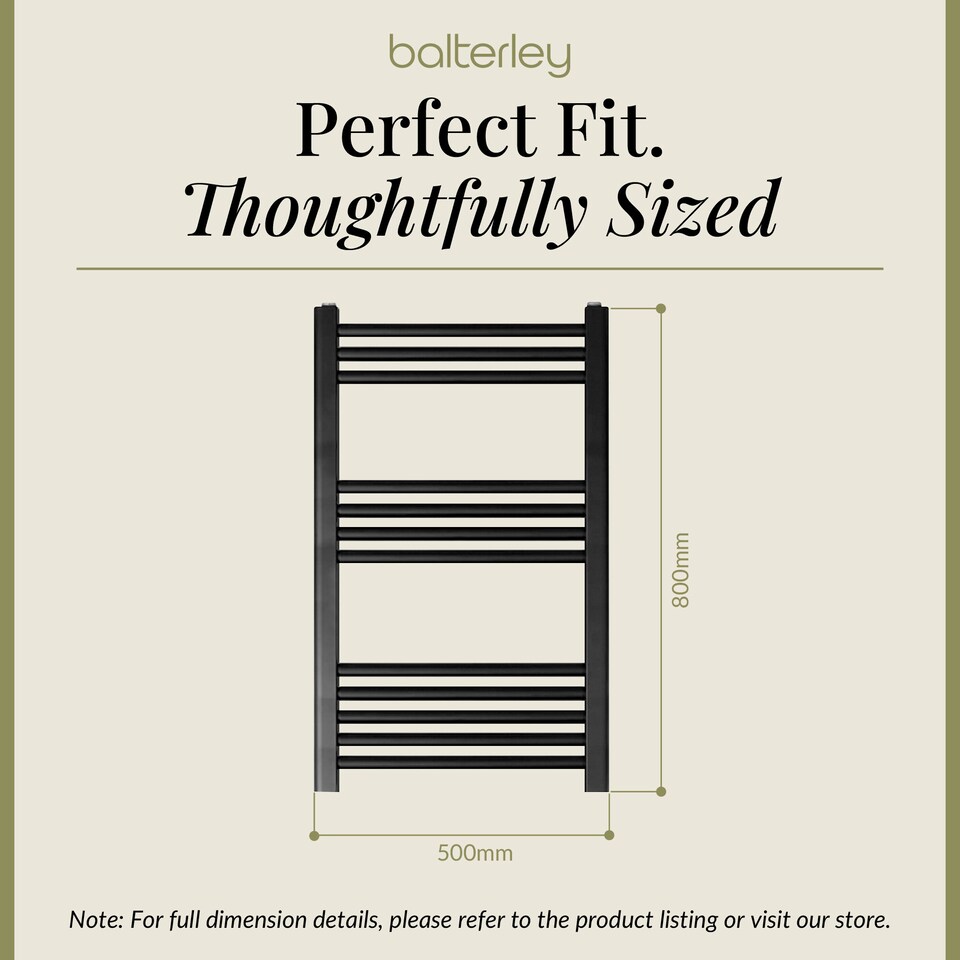 image 1 of Straight Heated Towel Rail Radiator, 455W, 500 x 800mm, Matt Black | Black | Matt Black
