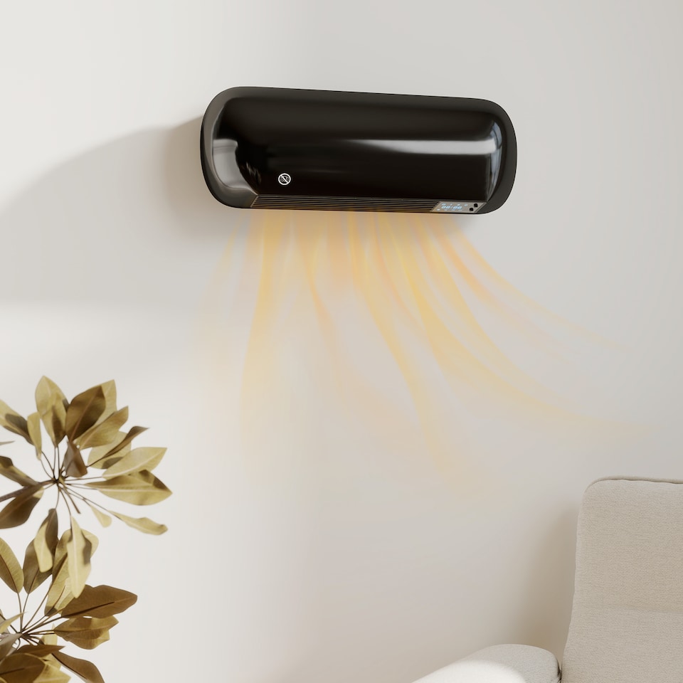 image 1 of HOMCOM Ceramic Electric Heater 2000W with Fan, Wall Mounted, Black | Black