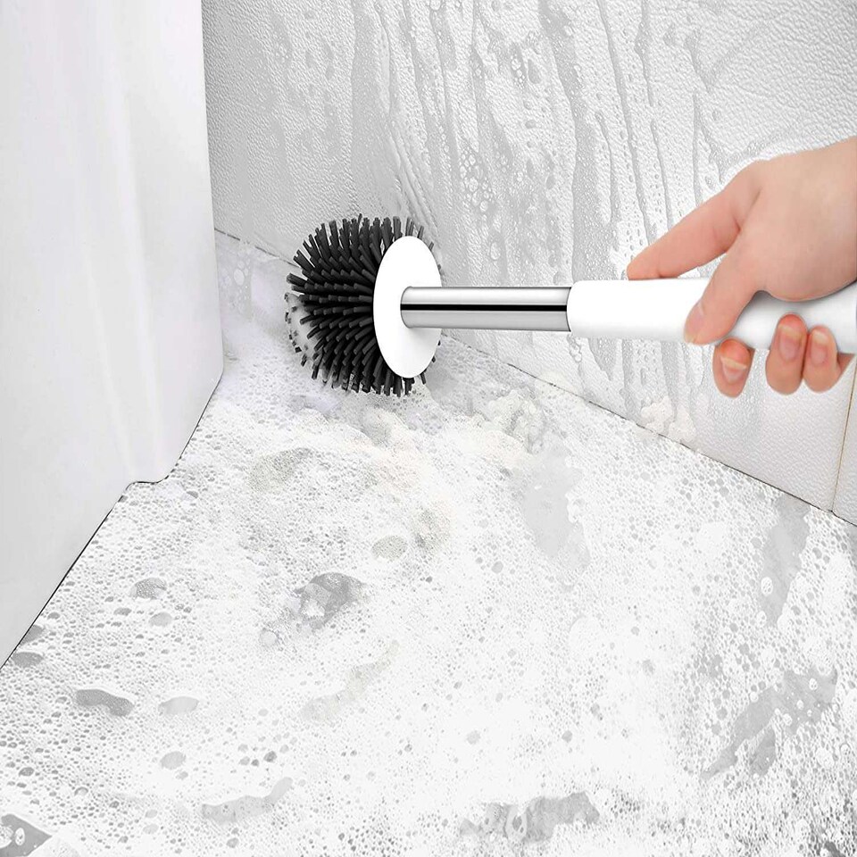 image 1 of Nicoman Round White Toilet Brush & Holder With Silicone Head