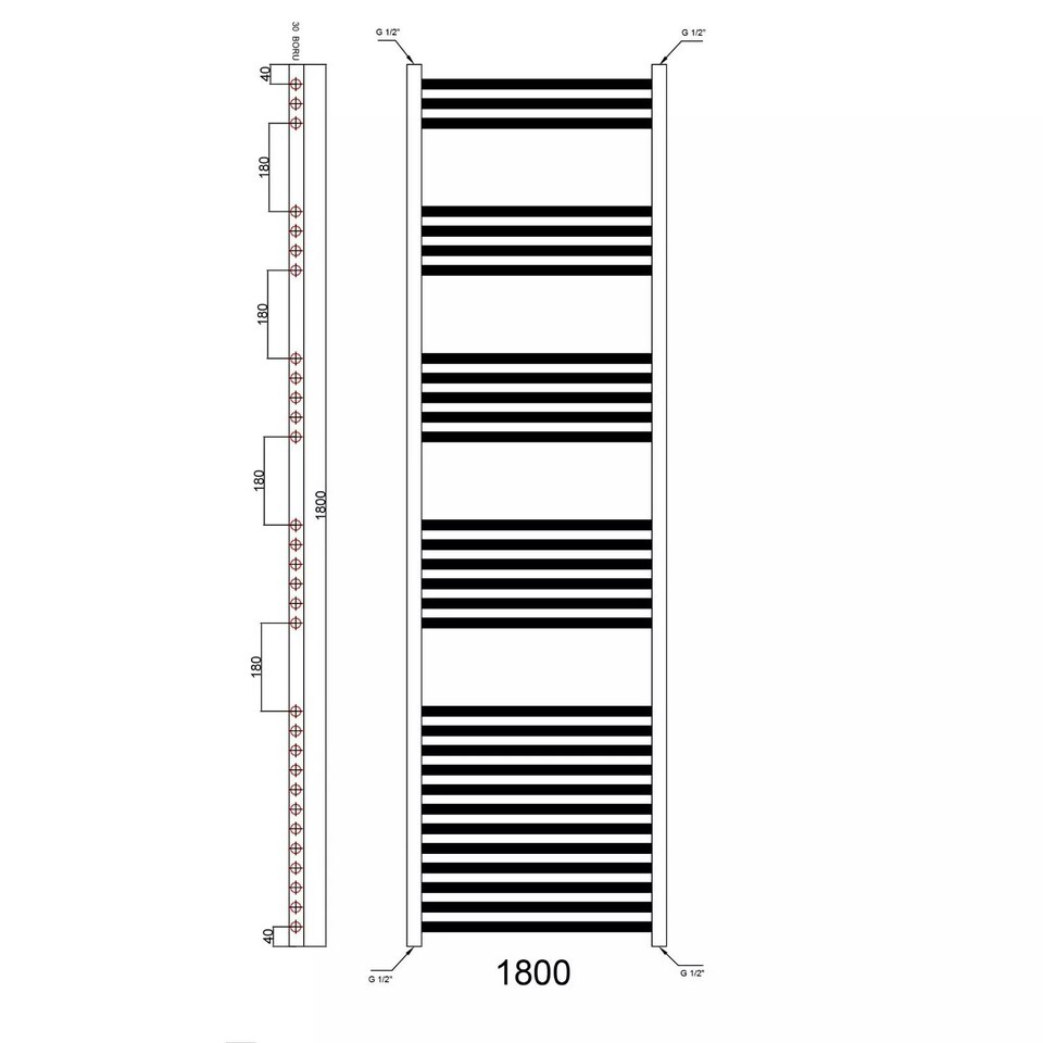 image 1 of Polished Chrome 1800 x 600mm Heated Bathroom Towel Rail Warmer Ladder Radiator with Angled Manual Valves Pair