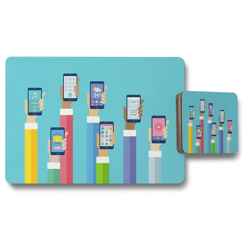image 1 of Hands holding smart phones (Placemat & Coaster Set)