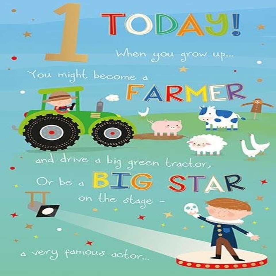 Words 'n' Wishes Traditional Age 1 Birthday Card for a Boy, Boys Birthday Card 1st Birthday, Multi-Coloured 21.7 x 14.4 cms