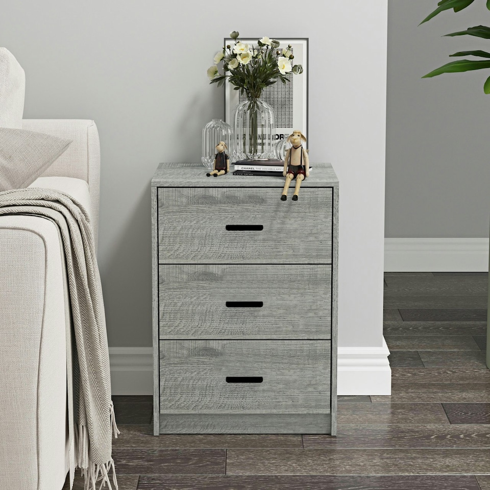 image 1 of Ash Grey 3-Drawer Bedside Table Grey | Colour: Ash Grey