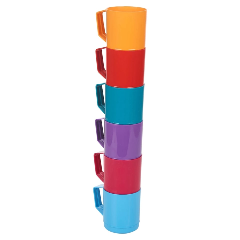 image 1 of 6 Set 260ml Plastic Mug Tumbler Cup & Handle Party BBQ Microwave Dishwasher Safe | Multi | 1 of Each Colour