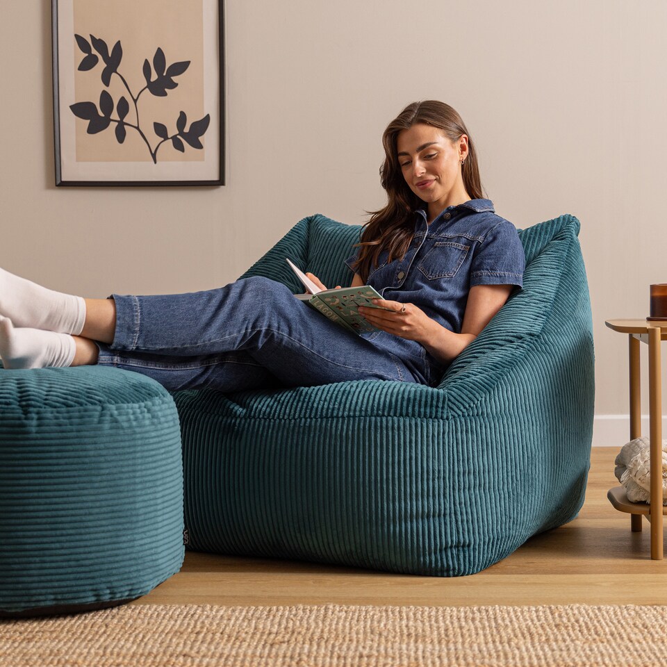 image 1 of icon Natalia Corduroy Armchair Bean Bag and Round Footstool, Teal