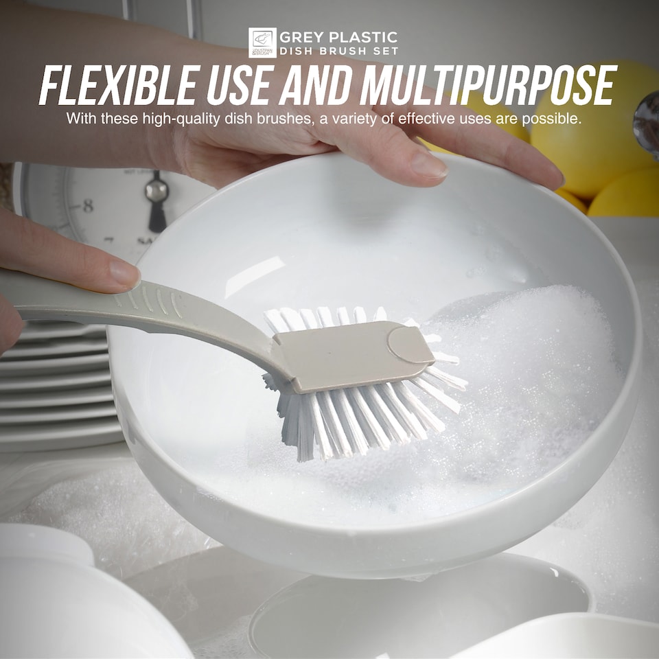 image 1 of Fantail Dish Brushes Firm Bristle Kitchen Washing Up Dish & Sink Scrubbers Long Handle - Pack of 5