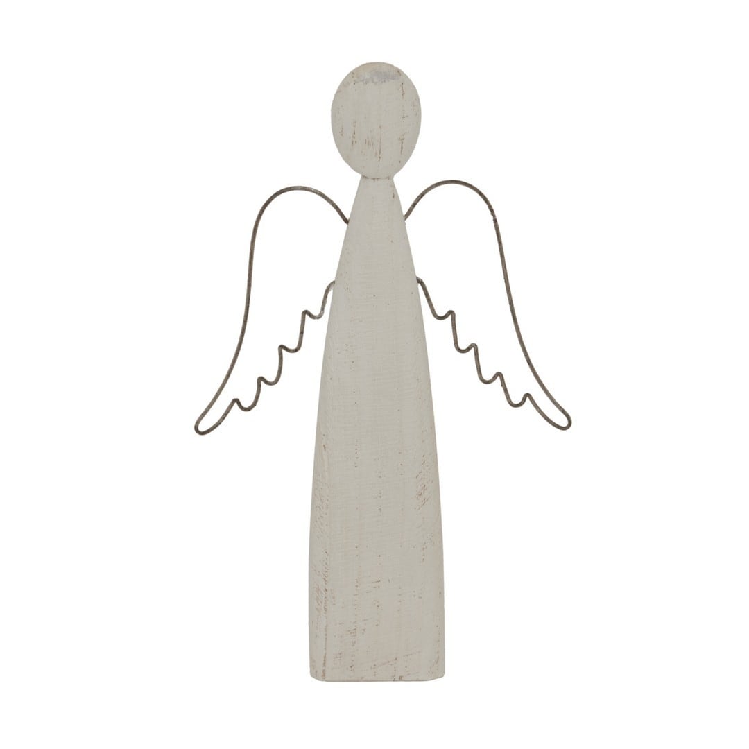 Lemon Pavilion Furniture and Decor Large Whitewashed Rustic Standing Angel Decoration - L4xW18xH37 cm in White