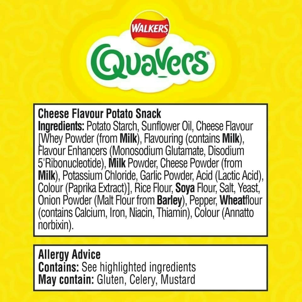 image 1 of Walkers Quavers Cheese Snacks Crisps 20g (Pack of 32)