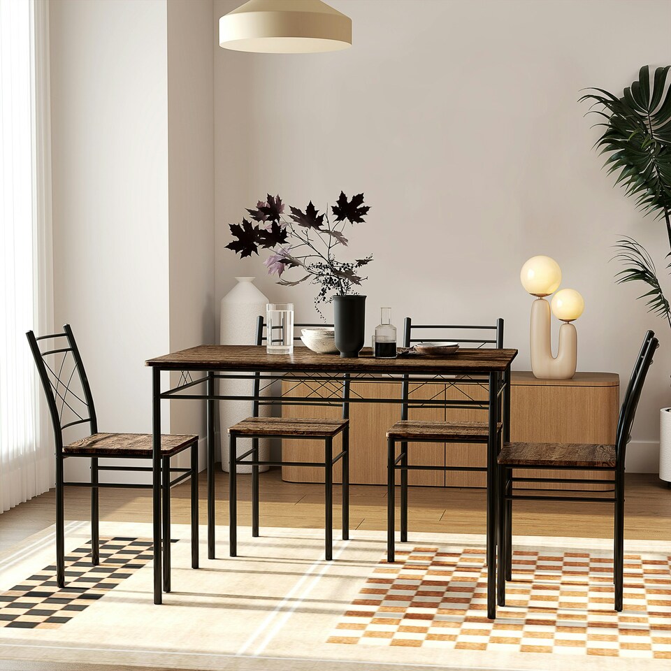 image 1 of HOMCOM 5 Piece Dining Table and Chairs Set, Space Saving, Oak Yellow