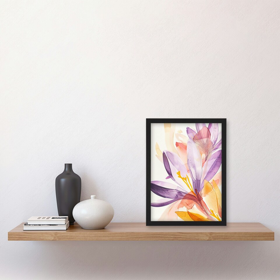 image 1 of Purple Yellow Crocus Flowers Watercolour Black Framed Wall Art Print A4