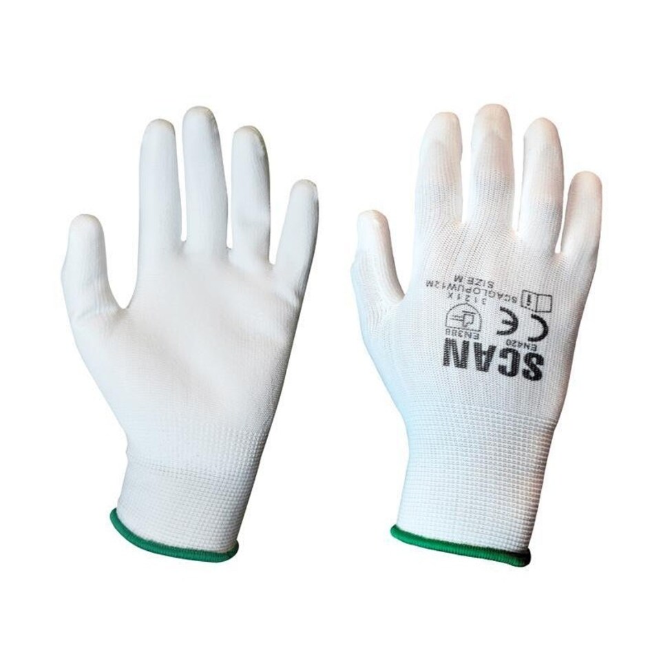 image 1 of Scan White Pu Coated Gloves (pack 12) - Multi Colour - Size 9 Large Multi | Size 9 Large