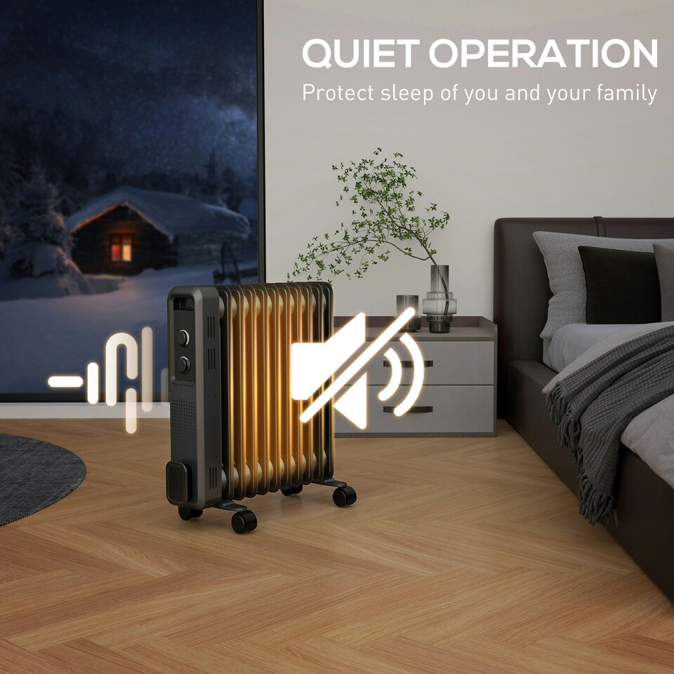 image 1 of HOMCOM Oil Filled Radiator Portable Heater W/ 11 Fin, 3 Heat Settings, Grey