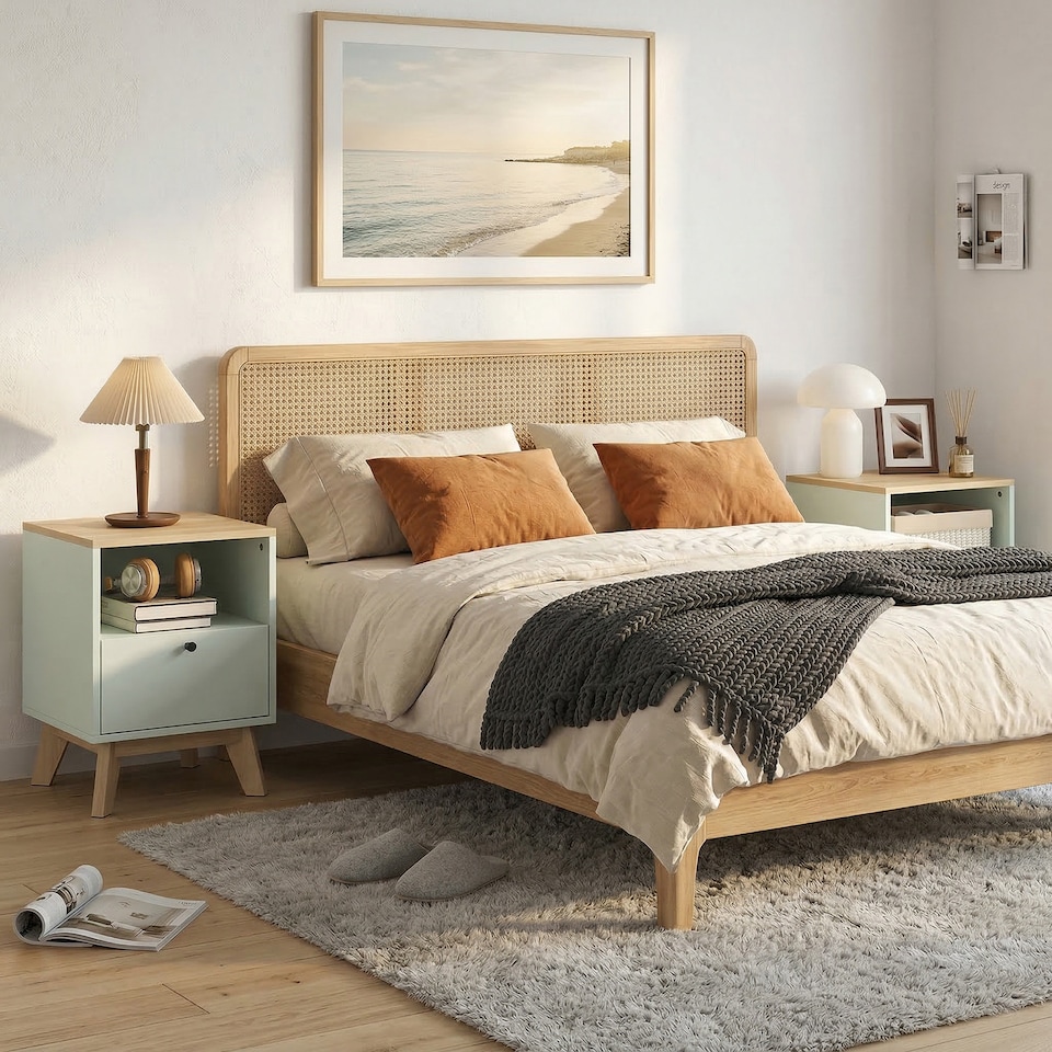 image 1 of HOMCOM Modern Nightstand Set of 2, Bedside Table with Drawer and Open Shelf