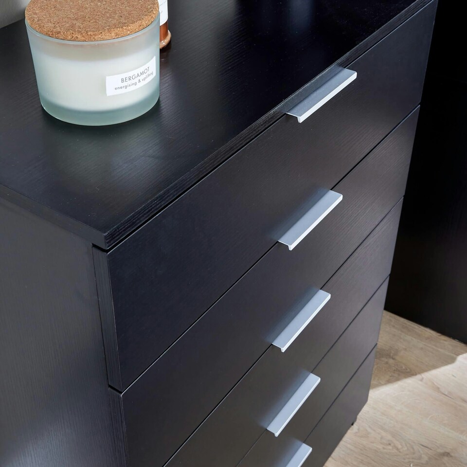image 1 of Chest Of 5 Drawers Bedroom Furniture Clothing Storage Organiser Unit Black | 6 Drawers