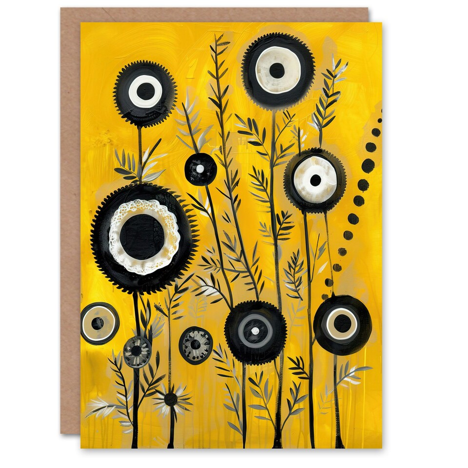 image 1 of Yellow Abstract Geometric Wildflowers Woman Her Birthday Card