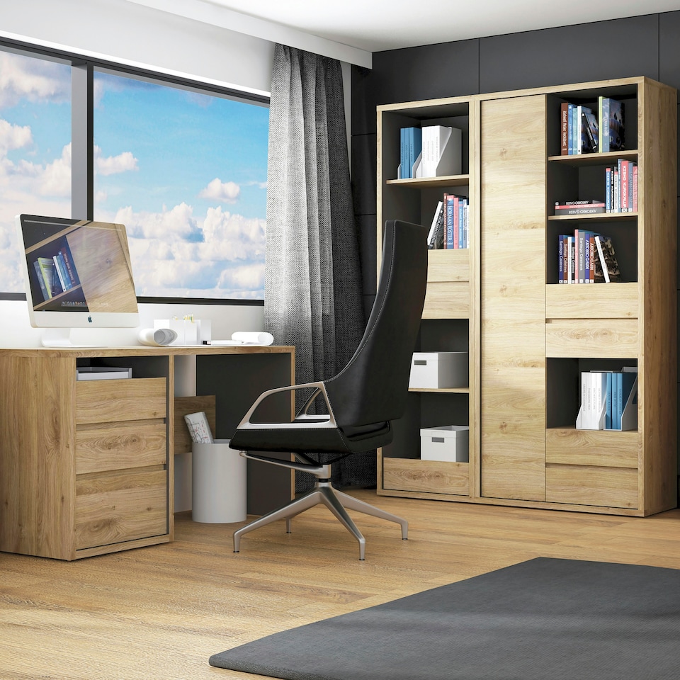 image 1 of Shetland Tall Wide 1 Door 4 Drawer Bookcase
