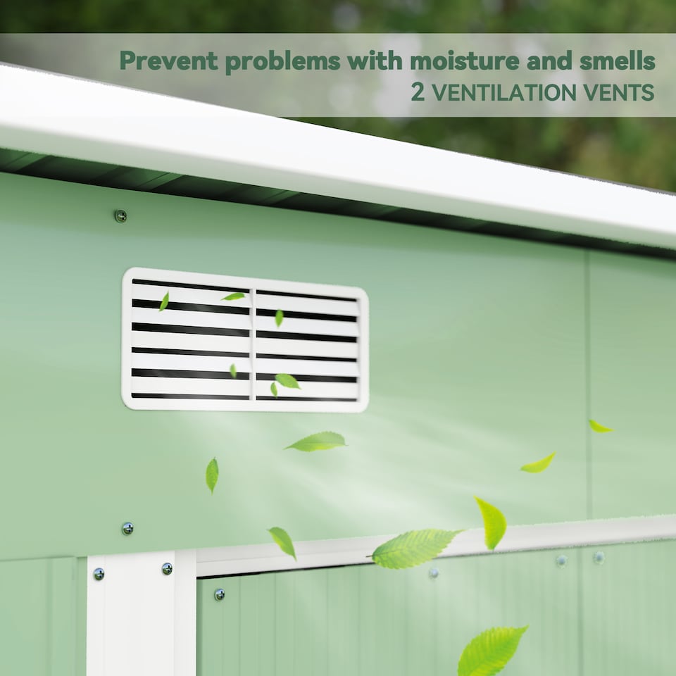 image 1 of Outsunny 7 x 4ft Outdoor Storage Shed, Lean to Metal Garden Shed with Foundation Kit for Log, Rubbish Bin, Tool, Lawnmower, Bike, Light Green