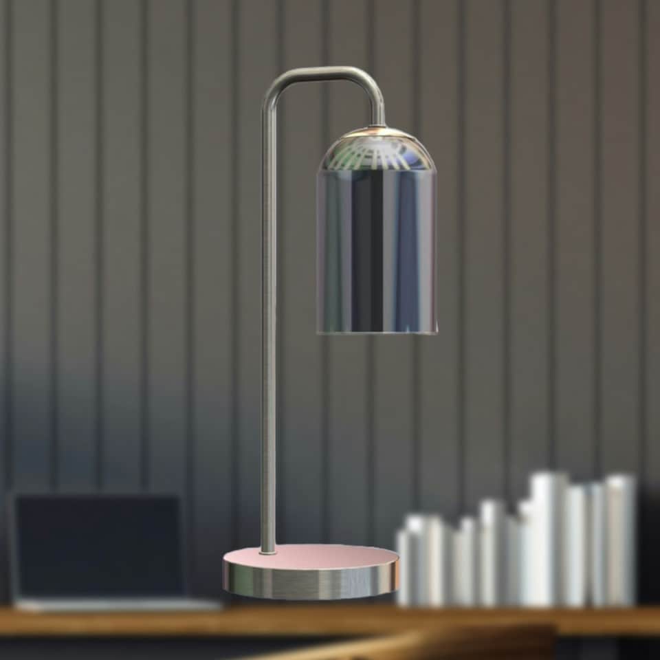 image 1 of Victoria - Satin Nickel Touch Lamp with Smoke Glass Shade Silver | Grey