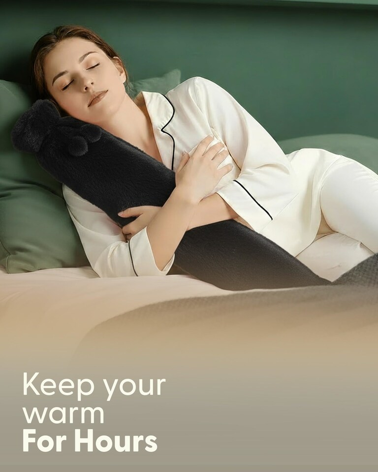 image 1 of Keplin Extra Long Hot Water Bottle 2 Litre Natural Rubber with Fleece Cover