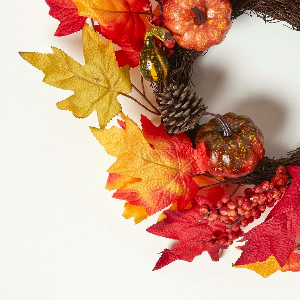 image 1 of Homescapes Orange Autumn Wreath with Pumpkins
