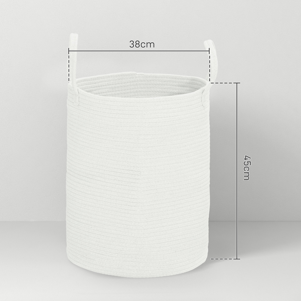 image 1 of HOMCOM 36L Laundry Hamper, Cotton Rope Laundry Basket with Handles, Collapsible Washing Bin, 38 x 45cm, Cream White