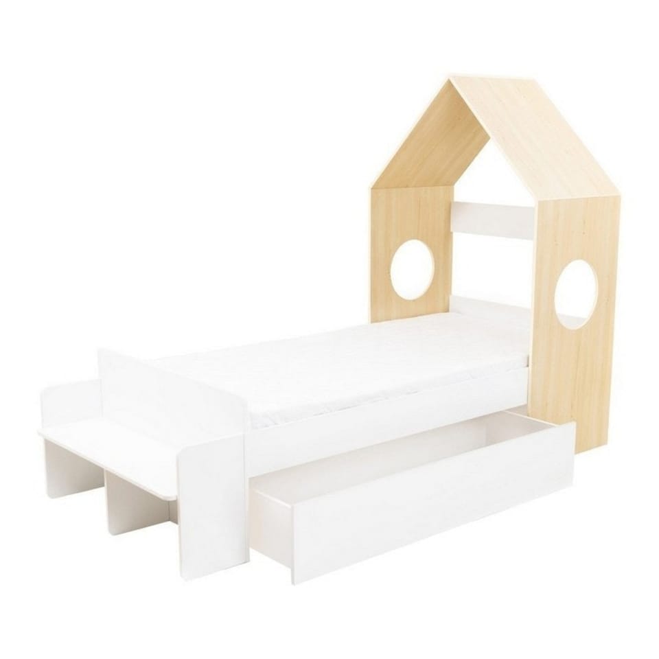 image 1 of Cody 1 Drawer Kid House Bed - L98 x W223 x H159 cm - White/Pine Effect