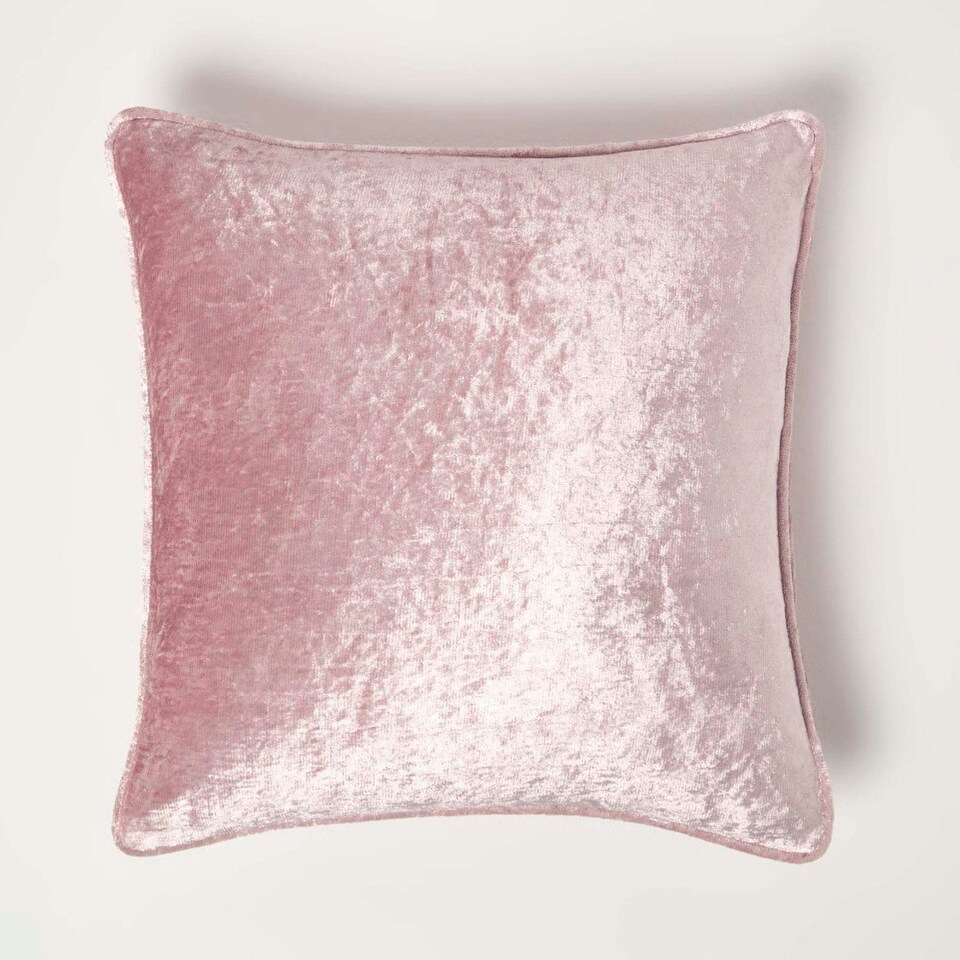 image 1 of Homescapes Pink Luxury Crushed Velvet Cushion Cover - 60 x 60 cm Pink