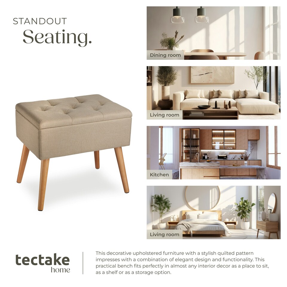 image 1 of Bench Ranya upholstered linen look with storage space - 300kg capacity Brown | Sand