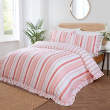 Maya Stripe Polycotton Reversible Duvet Cover Set with Pillowcase | Pink | Double