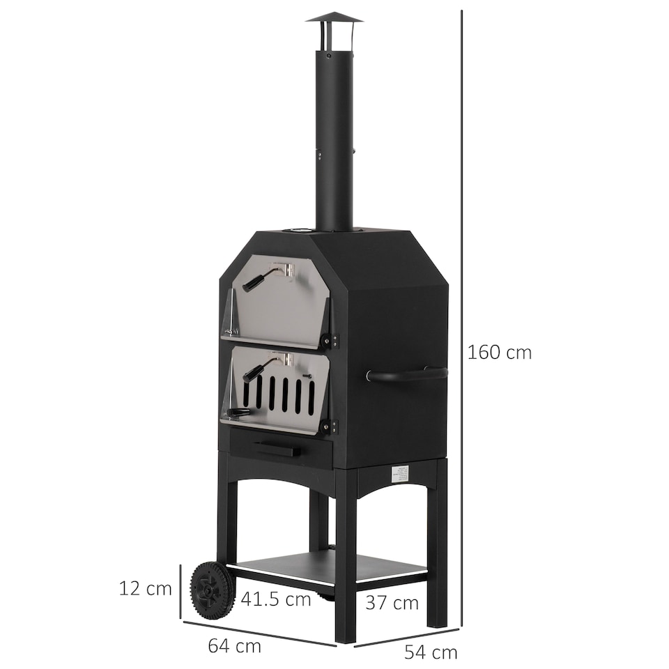 image 1 of Outsunny Charcoal Tall Ovan Pizza Maker BBQ Grill Outdoor Picnic  Thermometer