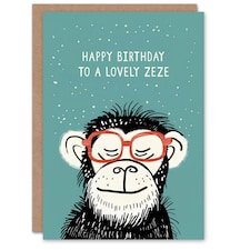 Lovely Zeze Cheeky Chimp Nerd non Binary Birthday Card