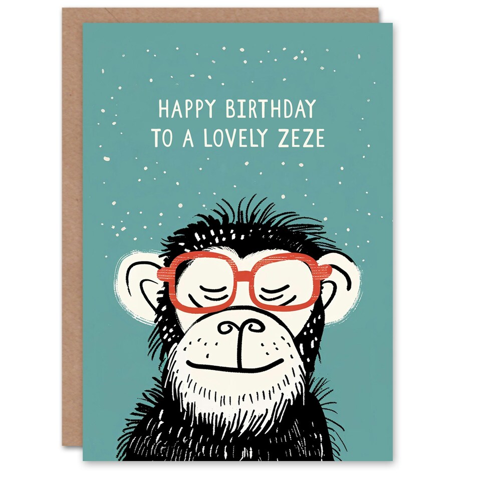 image 1 of Lovely Zeze Cheeky Chimp Nerd non Binary Birthday Card