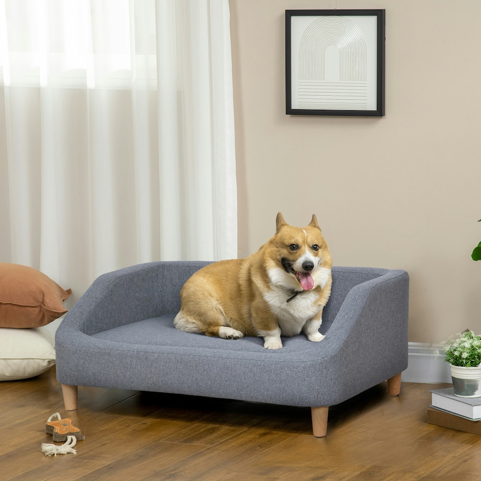 image 1 of PawHut Dog Sofa Bed Cat Sofa w/ Soft Cushion for Small Medium Large Dogs Grey