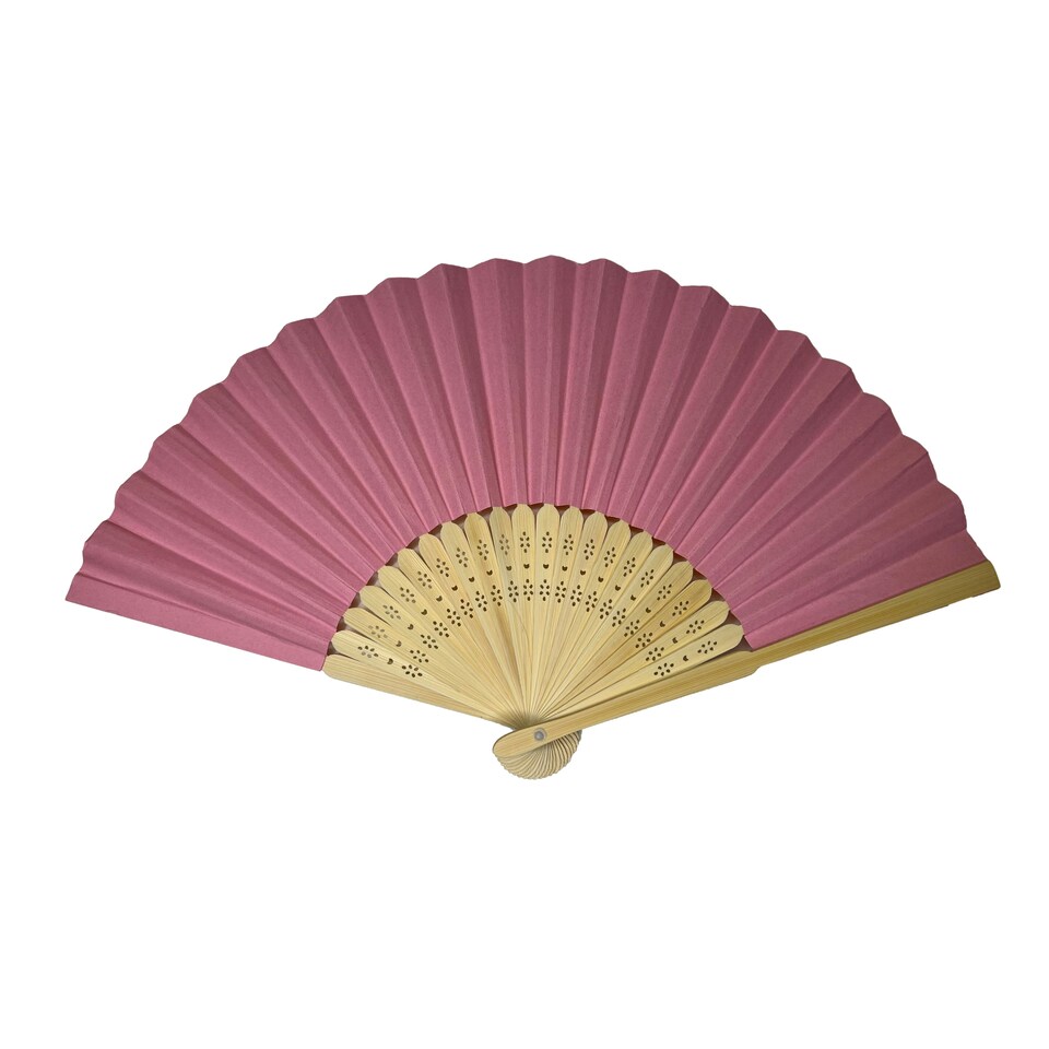 image 1 of Pink Paper Foldable Hand Held Bamboo Wooden Fan by Parev