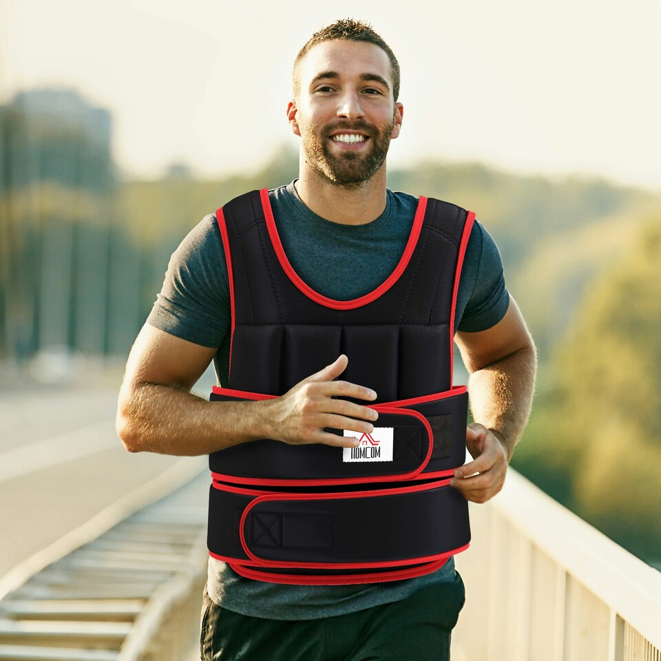 image 1 of HOMCOM 20KGS Adjustable Weight Vest Running Gym Training Weight Loss, Red
