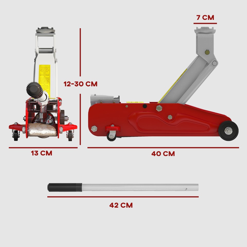 image 1 of HOMCOM Hydraulic Low Profile Car Jack 2 Ton Capacity for Car Garage Tyre Repair | Red
