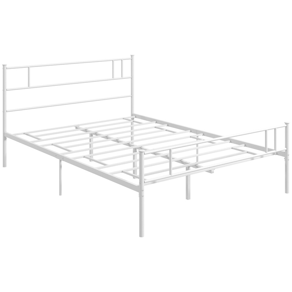image 1 of HOMCOM Double Metal Bed Frame w/ Headboard & Footboard, Bedroom Furniture