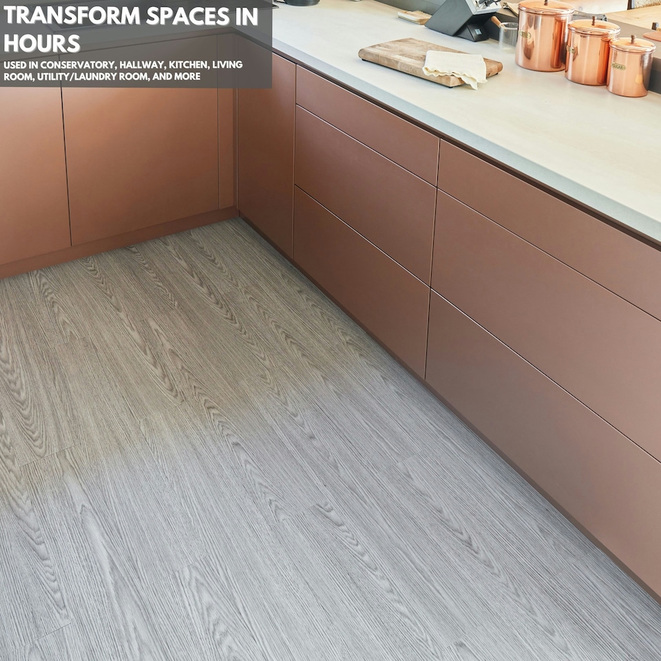 image 1 of NOVECRAFTO Self Adhesive Floor Planks | 5.9x35.9in (91.4x15.2cm) Each | Peel & Stick Vinyl Flooring | Grey Oak Wood Effect | Waterproof DIY Tiles | Grey | 2.78 sqm