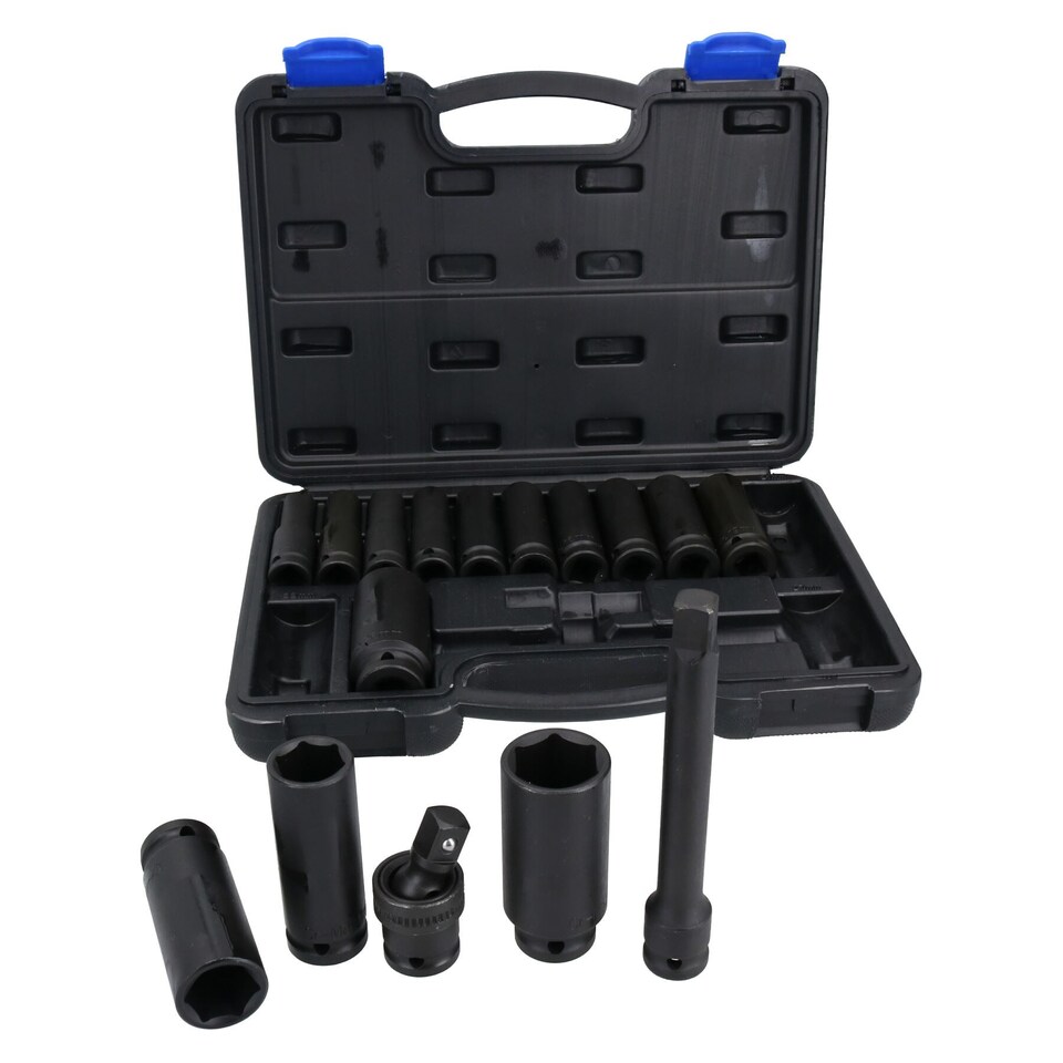 image 1 of 1/2" Drive Deep Metric Impact Sockets Extension Bar + Universal Joint 10 – 27mm