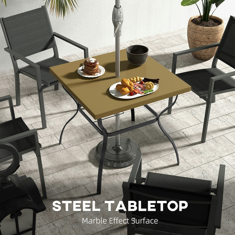 image 1 of Outsunny Garden Dining Table w/ Umbrella Hole, Dining Table for 4, Grey