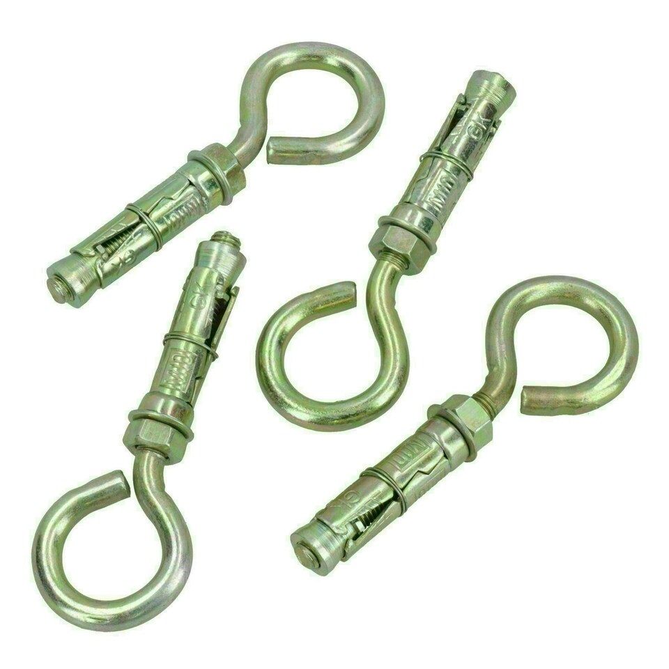 image 1 of 10mm Closed Hook Eye Bolts Rawl Shield Wall Anchor Expansion Brick Stone 8pc