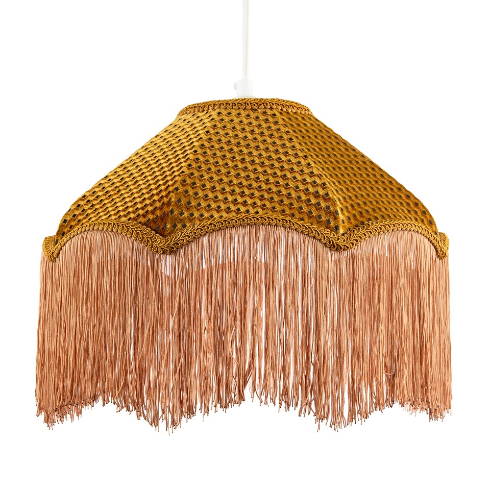 image 1 of Golden Ochre Victorian Scallop Pendant Light Shade with Long Tassels