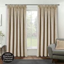 Oxford Cream Velvet Curtains 90 x 72 inch (229 x 183 cm) 100% Blackout Pencil Pleat Thermal Noise Reducing Curtains for Bedroom and Living Room