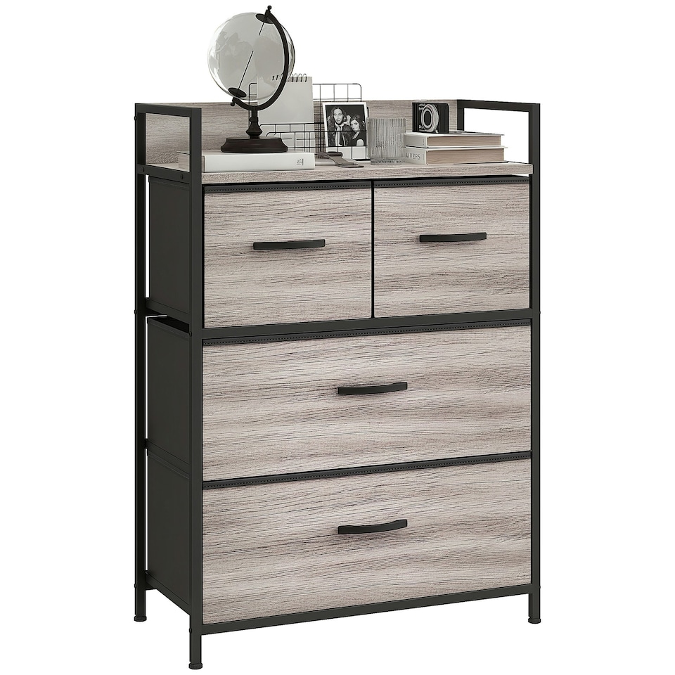 image 1 of HOMCOM Bedroom Chest of Drawers 4 Drawer Dresser w/ Shelf, Grey Wood Effect