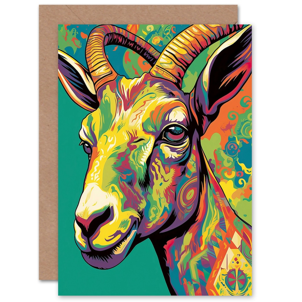 image 1 of Trippy Psychedelic Colourful Goat Birthday Card